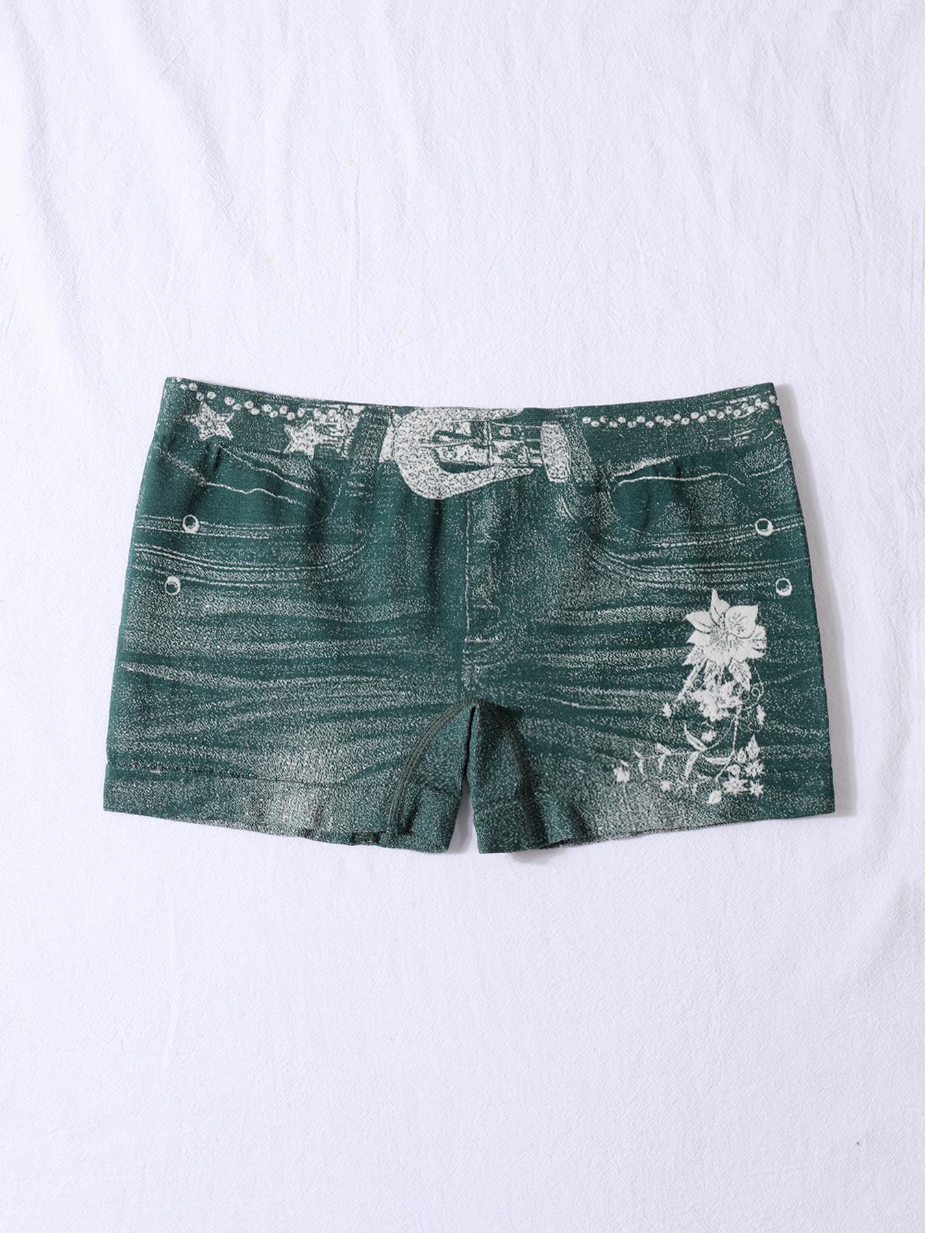 

New seamless imitation denim hip lift elastic, comfortable and breathable mid-waist bottoming, women s boxers xxl [recommended 80-90kg ] зелений