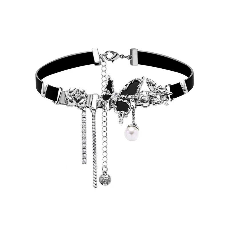Black Butterfly Necklace Female Dark Wind Chocker Babes Leather Collar Collarbone