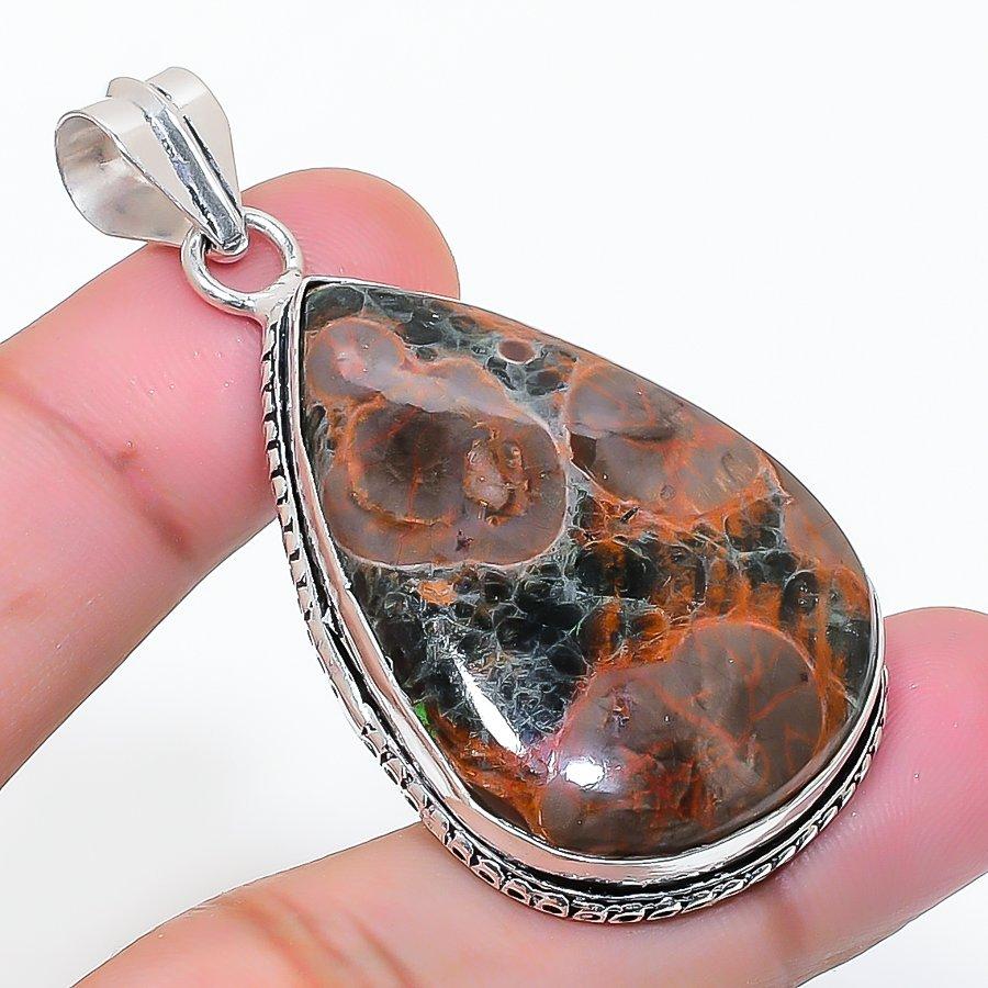 Natural Mud Crack Fossil Gemstone 925 Sterling Silver Jewelry Pendant 2.09" AP-14984