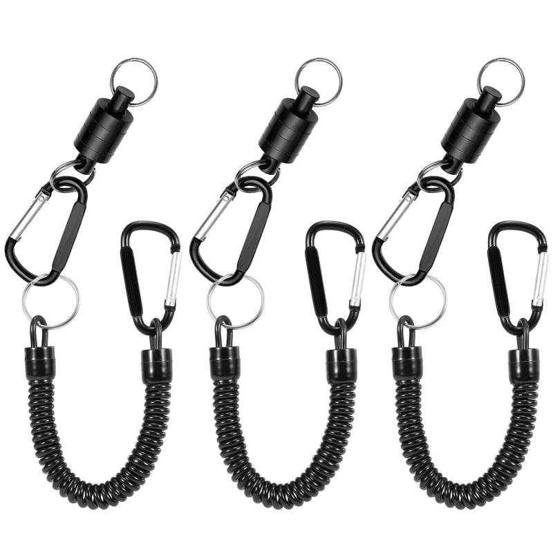 Magnetic Net Release Holder With Coiled Lanyard Fly Fishing Tools Strong Magnet Carabine Fast Buckle Anti-Drop Rope Accessories