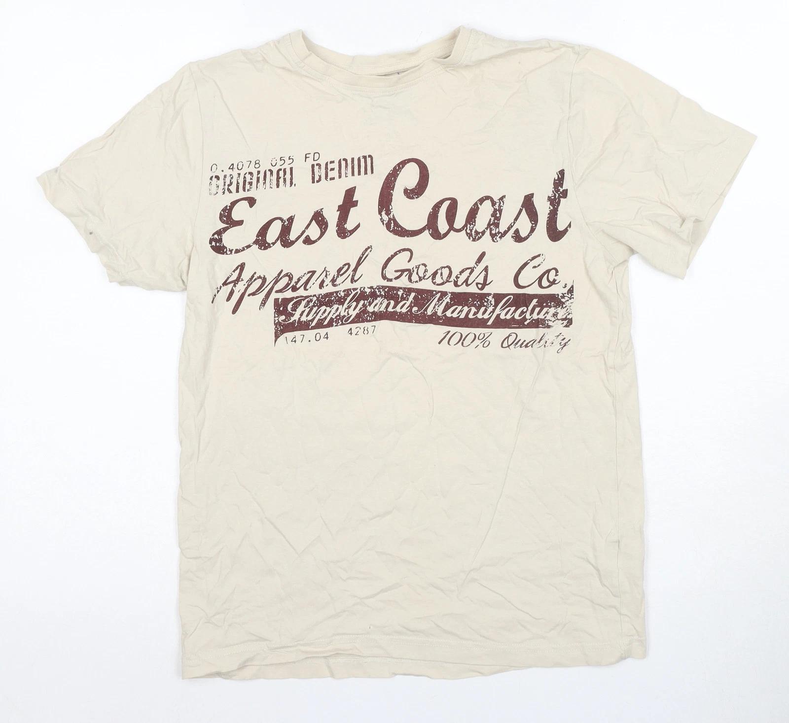East Coast Men s Beige Graphic Print T-Shirt, Size S S