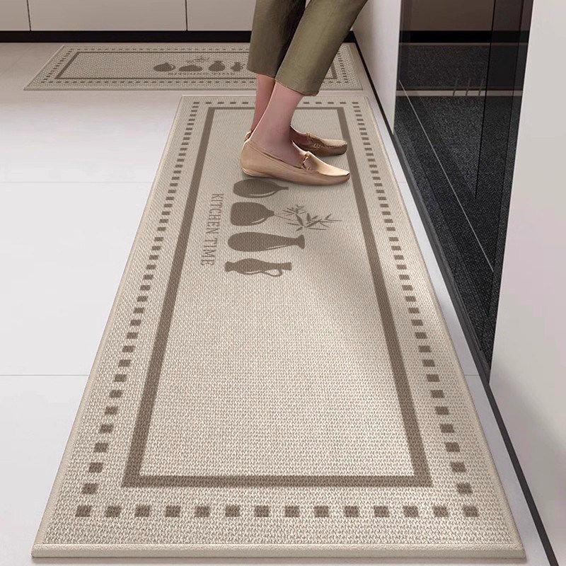 Simple Style Imitation Linen Water-absorbent Anti-slip Kitchen Mat Set High-end Long Decorative Floor Mat