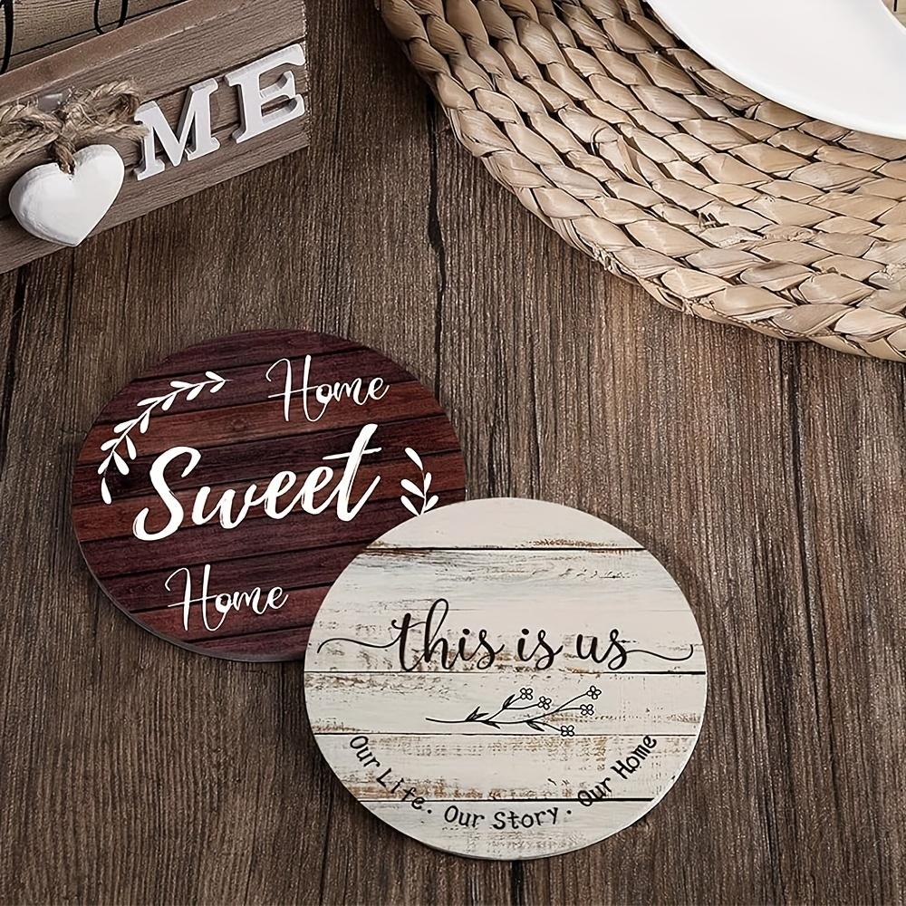 Set of 6 2D Motivational Words Theme Pattern Art Coasters Round Wooden Heat Resistant Non-Slip Home Decor Gift Multifunctional