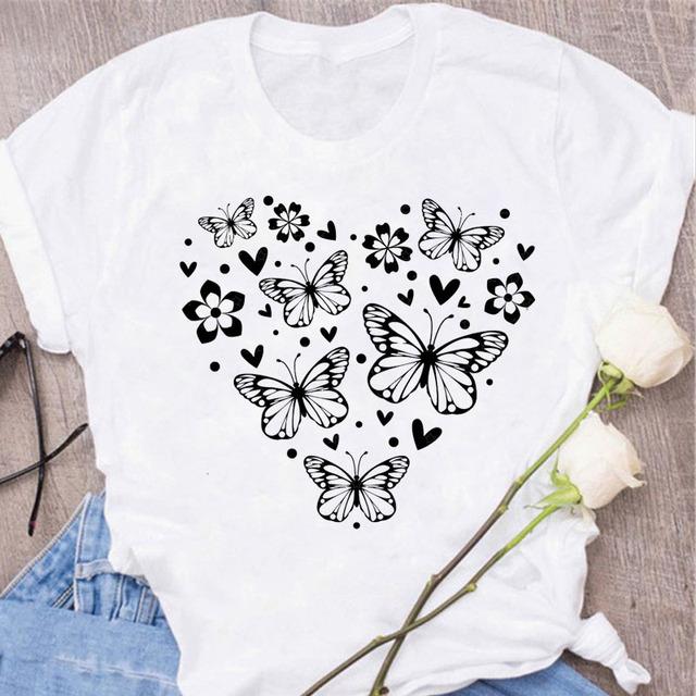 New Butterfly Print T Shirt Women T Shirt Summer Fashion Female Tops Ladies Short Sleeve Graphic Tee Shirts Woman Cute T-Shirts