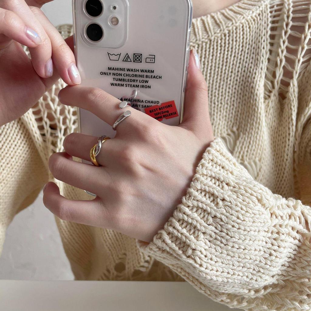 S925 Sterling Silver Women's Adjustable Color Block Wrap Ring - Cold Style, Korean Niche Design, Simple & Stylish