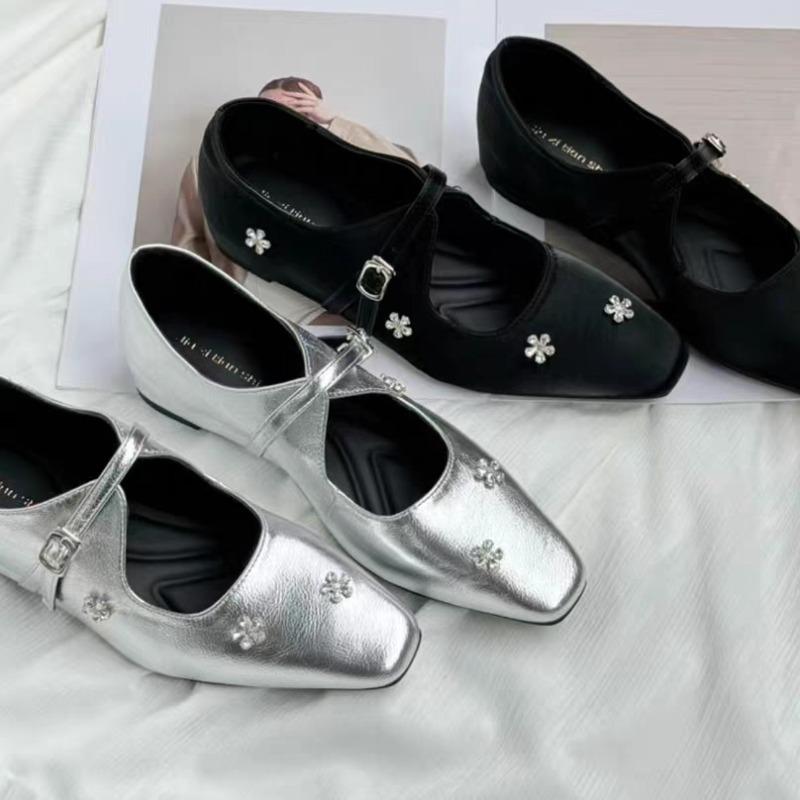 Square Toe Women Flats Loafers Shoes Spring Crystal Elegant Sandals Casual Woman Shoes 2025 Brand Dress Cozy Women’s Zapatillas