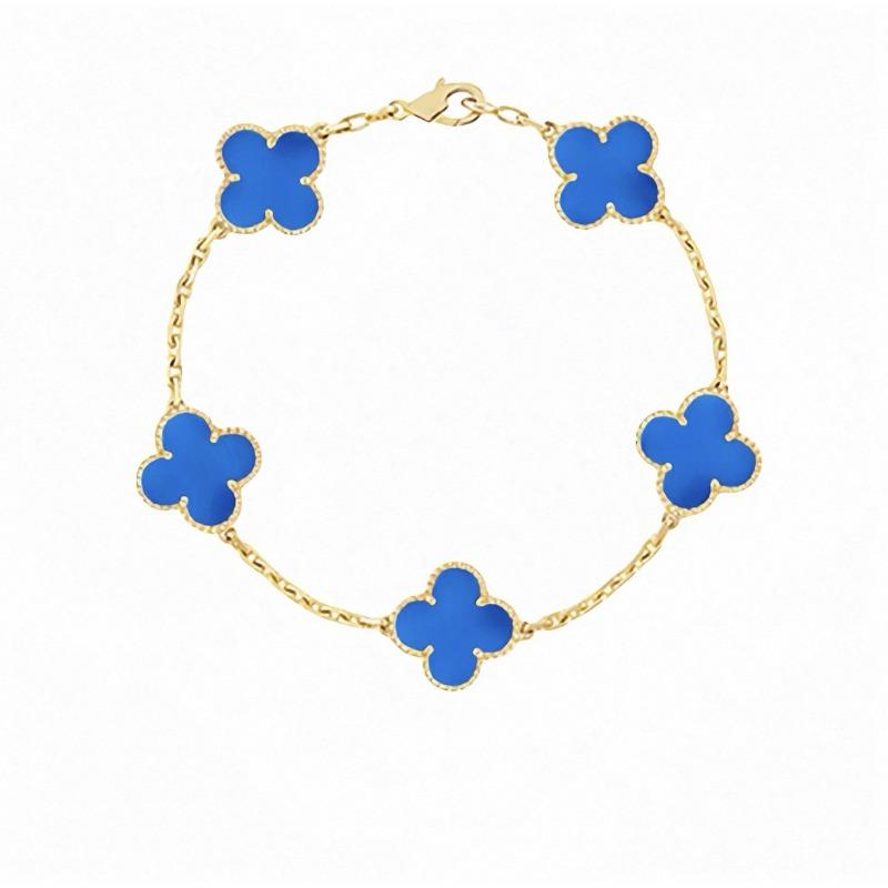 Four-leaf Clover Five-flower Bracelet for Women Rose Gold Lucky Clover Bracelet with White Mother-of-pearl and Red Agate Fashionable Bangle