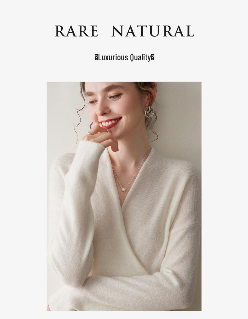 Women's Cross V-Neck Cashmere Sweater - 2026 Autumn/Winter French Robe Style Knit Outerwear