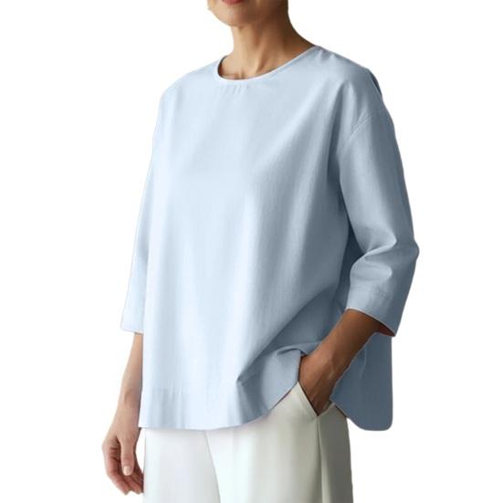 

Women Tops Loose Fit Back Slit Design Summer Blouse Round Neck 3/4 Sleeve Work Party Office Casual Tops Daily Wear XXL