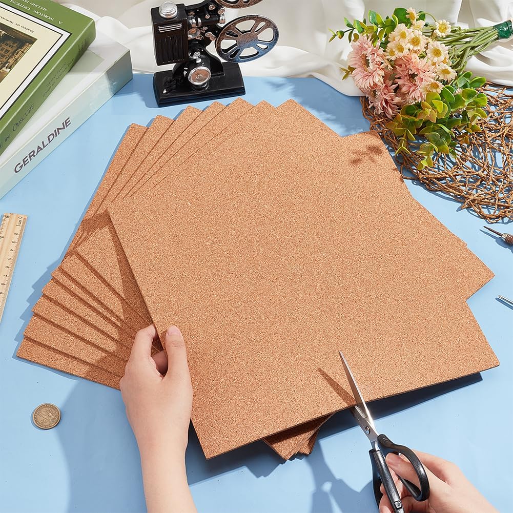 BENECREAT 8 Pack 12x12 Inch Cork Board 3mm Thick Cork Board Tiles Square Cork Tiles Coaster Cork Sheets Tiles for Bulletin Boards, Wall Decoration,