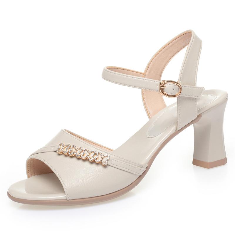 

3cm All Match Comfortable Soft Leather Sandals Platform Shoes 2025 Summer Square Heels Sandals for Office Mom Daily 35