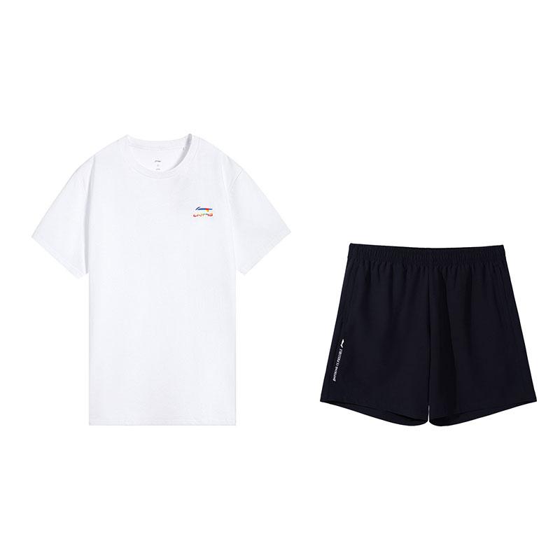 Li-Ning Summer Casual Versatile Short Sleeve Breathable Shorts Sports Suit Men Suit Standard-White Black W871-2+W513-1