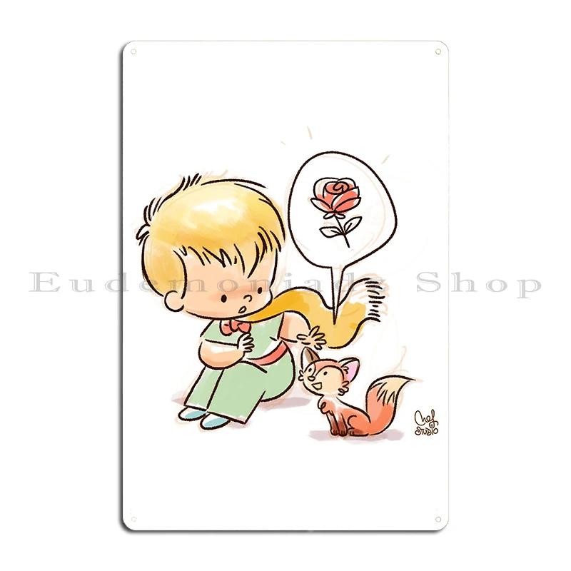 The Little Prince Hungary the Fox and the Prince Principe Piccolo Con Volpe E Rosa Metal Printing Wall Plaque Tin Sign Poster
