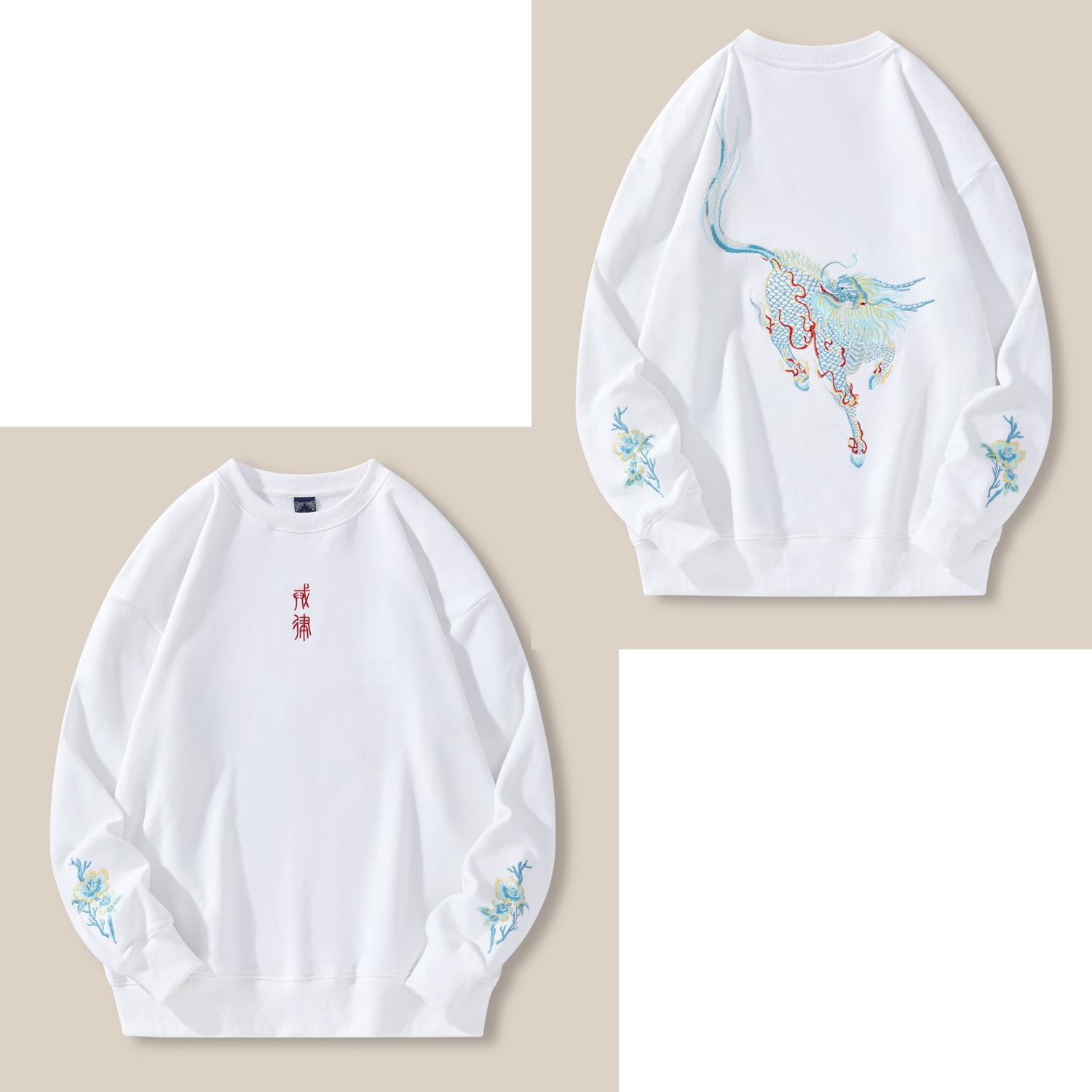 

Толстовка с принтом Kirin, мужская, в китайском стиле, свободная, модная, большого размера, с круглым вырезом, молодежная толстовка с капюшоном S