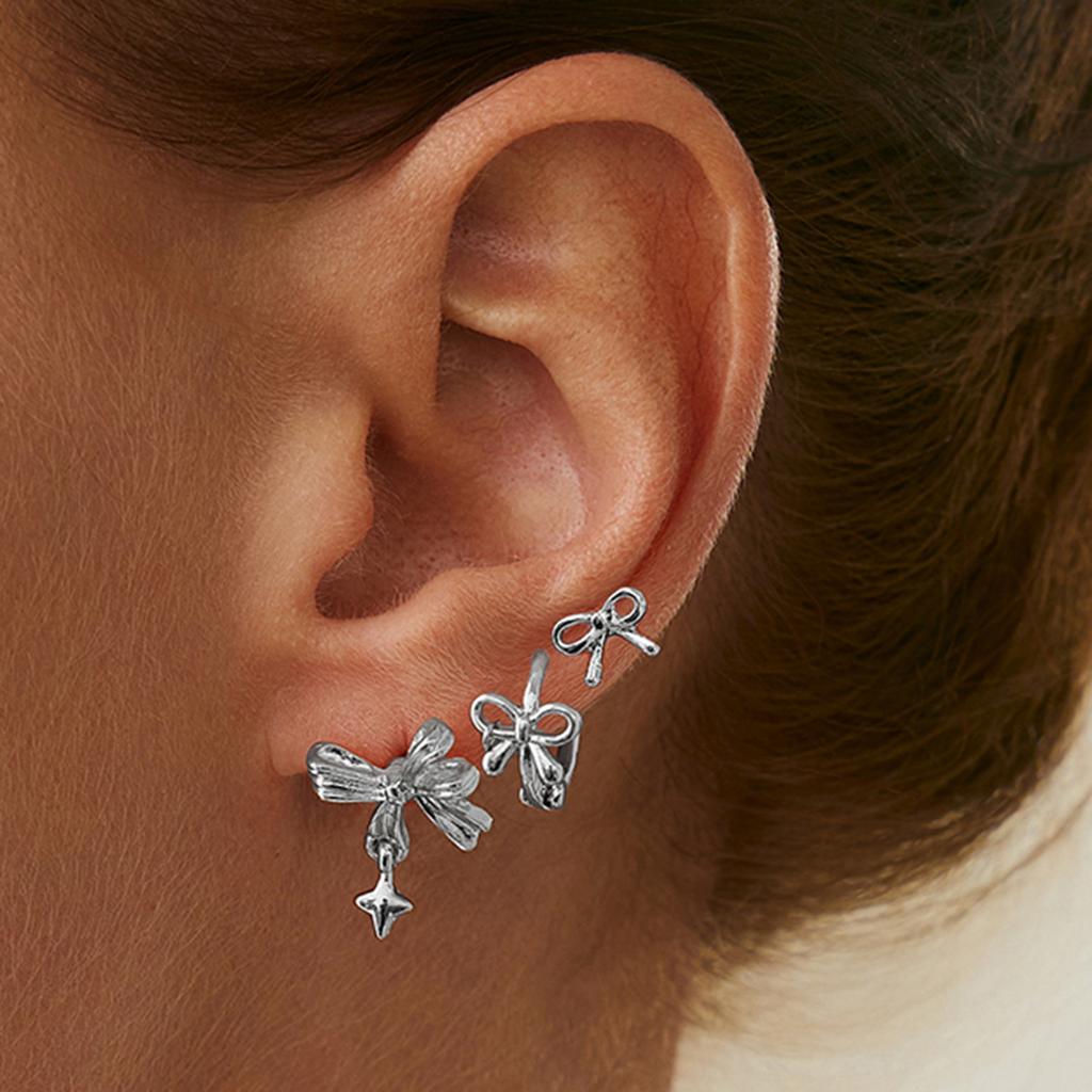 Holiday Style Flower Starfish Stud Earrings Set, Sweet And Cool Exquisite Small Bow C-Shaped Earrings.