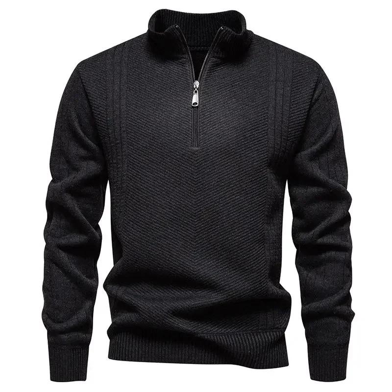 Men's Casual Fleece Sweater Autumn Winter Knitwear Half Zipper Knitted Pullovers Men