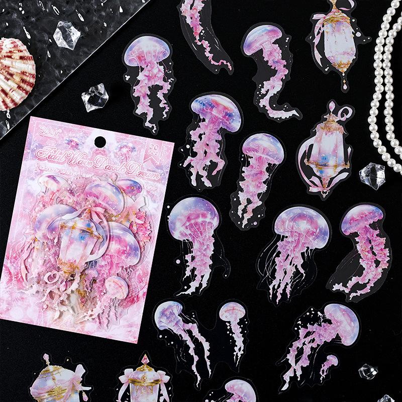 30Pcs Jellyfish Stickers Aesthetic PET DIY Collage Junk Journal Decor Material Stickers for Phone Srapbooking Planner Stickers