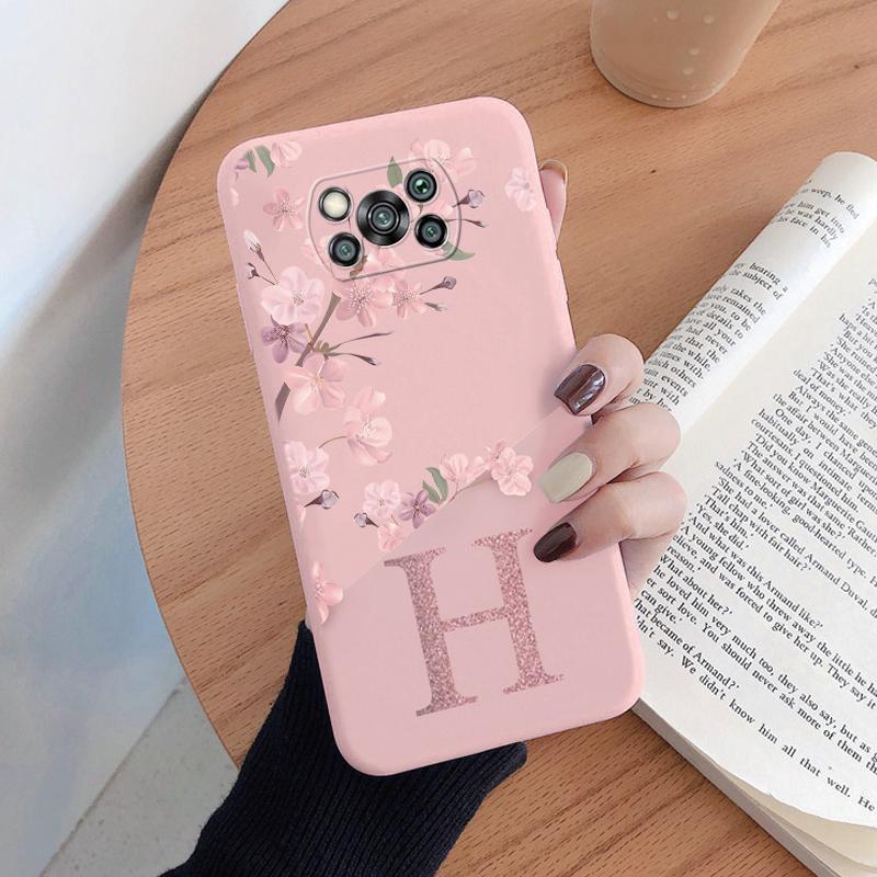 Cute Initial Letter Case For Poco X3 X 3 Pro X3 NFC Back Cover Simple Style Flower Soft Silicone Fundas For Xioami Poco X3 Coque