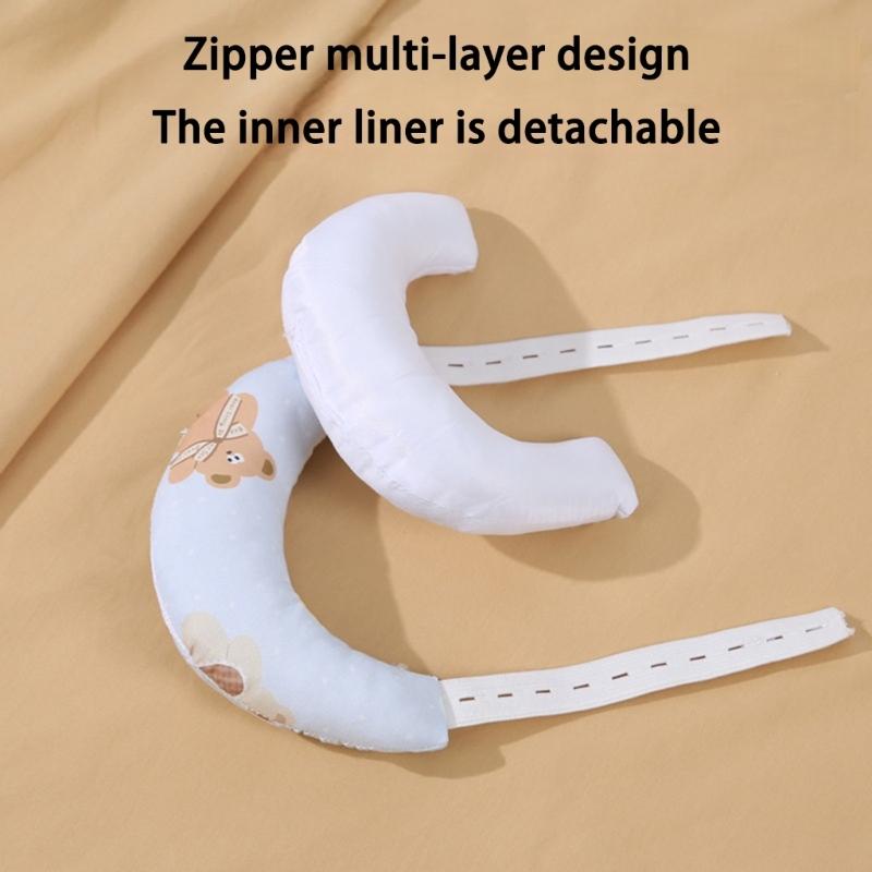 Breathable Cotton Baby Pillow Crescents Shape Neck Support Cartoon Pattern Bedding Pillow for Newborns