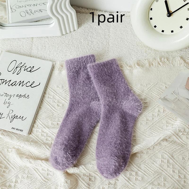 5 Pairs Winter Mink Velvet Socks Women White Black Warm Plush Home Sleeping Sock Soft Thicken Thermal Fluffy Middle Tube Socks