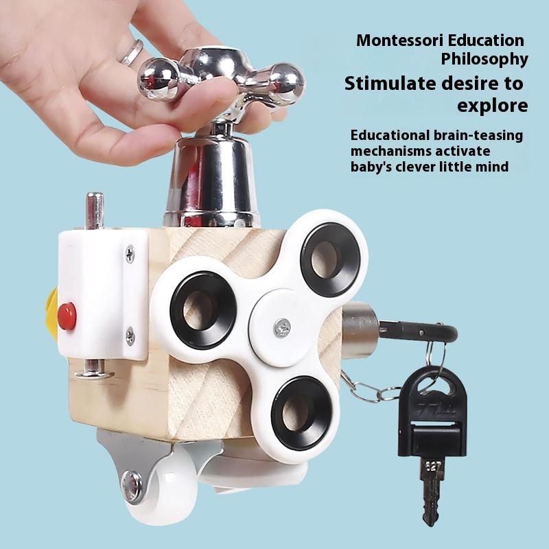 Cubo Occupato Montessori Giocattolo Educativo Multisensoriale Allenamento Motricità Fine Bambini Presa della Mano Portachiavi Portatile Strumento