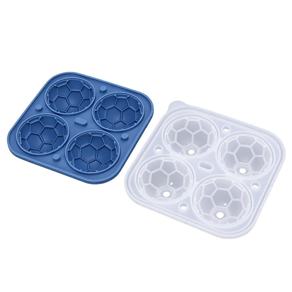 Ice Cube Tray Quick Release Food Grade Silicone 4 Cavity Soccer Ice Cube Mould with Lid for Whiskey Cocktails