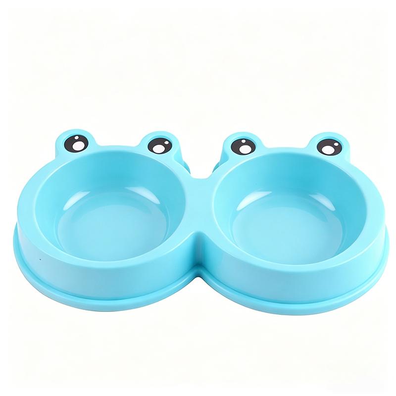 Cartoon Frog Shaped Stainless Steel Pet Double Bowl Anti Spill Dual-Use Bowl Cat And Dog Universal Feeder