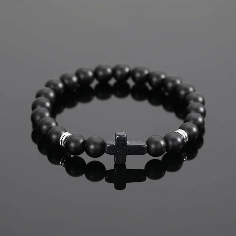Natural Tiger Eye Quartz Turquoise Volcanic Stone Elastic Beaded Bracelets for Men Women Personality Cross Bracelet Jewelry Gift