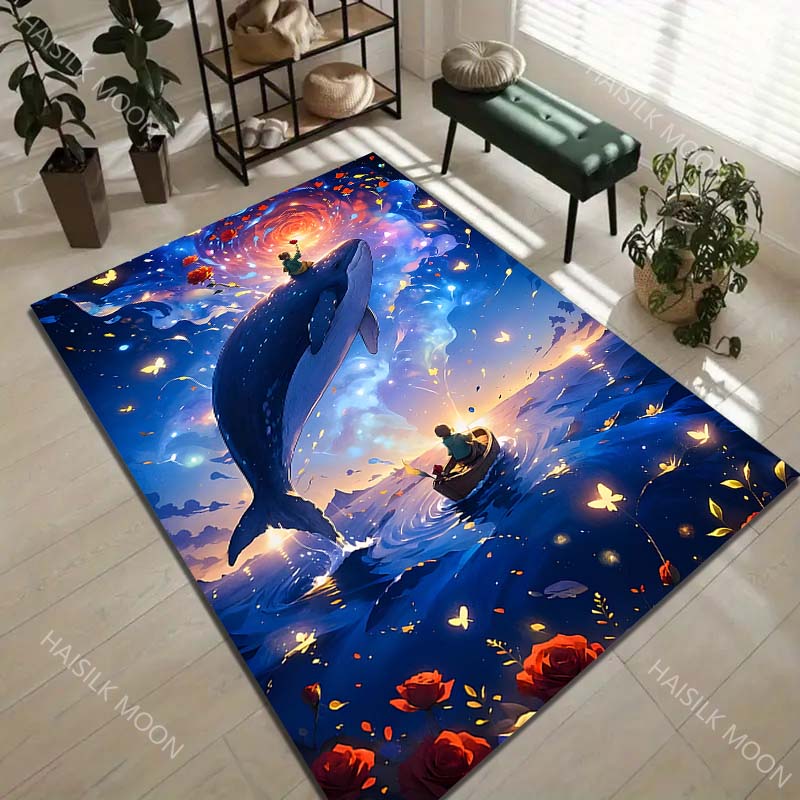 Whale fantasy under stars Print Carpet Rug for Living Room Bedroom Sofa Doormat Home Decor Non-slip Floor Mat