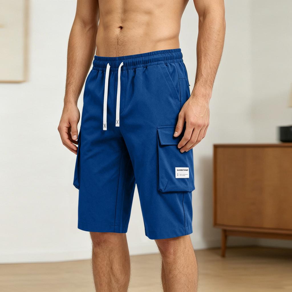 Pantaloncini Cargo Leggeri da Uomo Vita Elastica Coulisse Vestibilità Larga Gamba Dritta Multitasche Pantaloncini Utility per Attività all'Aperto
