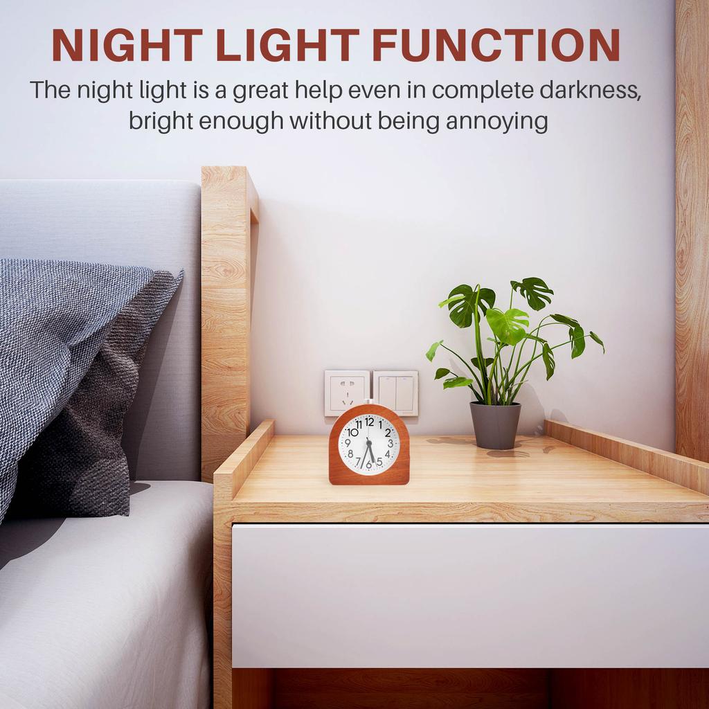 BHBL Alarm Clock Without Ticking Retro Wooden Alarm Clock with Dial Alarm Light Quiet Table Clock with Snooze Function A