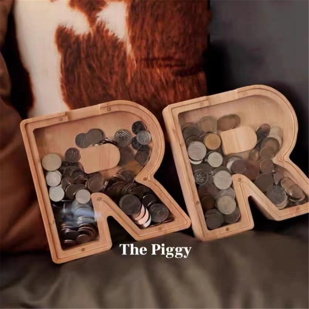 Creative Wooden Piggy Bank Twenty-Six Letter Coin Money Saving Box Storage Customized Name Wood DIY Letter Kids Money Bank Gift