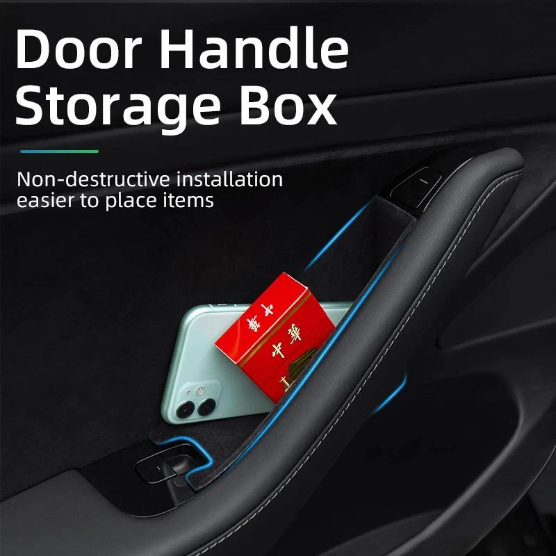 For Tesla Model 3/3 Highland Y/Y Juniper Car Side Door Handle Storage Box ABS/Flock Tray Organizer Container Accessories Tidying