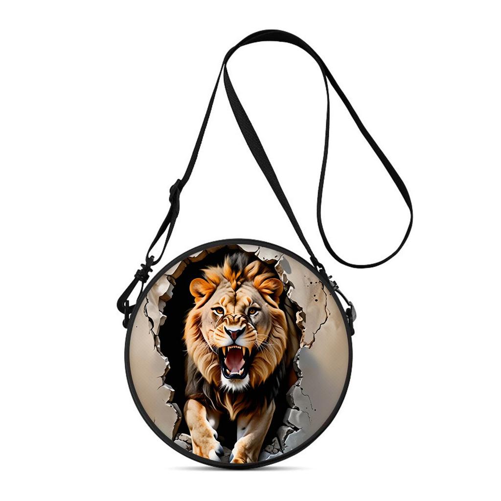 Lion Print Round Shoulder Bag Casual Messenger Bag for Woman Best Gifts 2D Flat Casual Daily Crossbody Bag