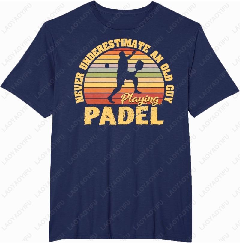 Never Underestimate An Old Guy Playing Padel Tennis Tee Funny Player Silhouette Graphic Sports Lover Gift Unisex Cotton Shirt