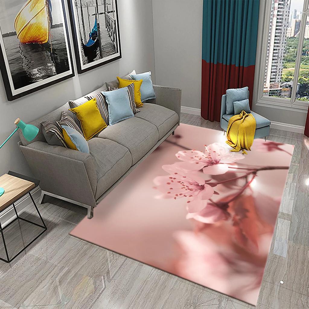 3D Pink Peach Blossom Carpet Living Room Coffee Table Area Mats Balcony Bedroom Decoration Rugs Kitchen Bathroom Anti-slip Rugs