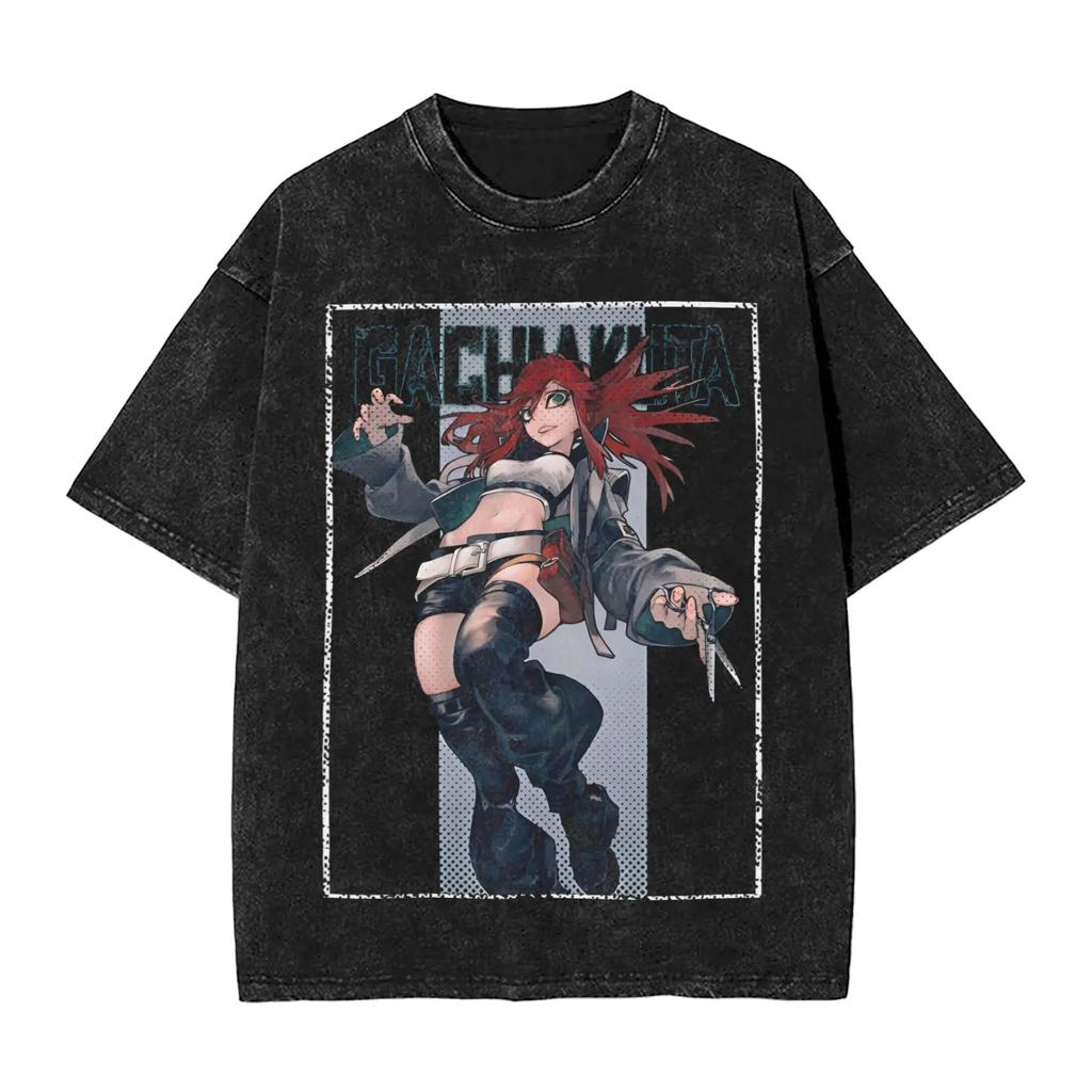 Sommer-Heißverkauf Gachiakuta Gewaschenes Oversized-T-Shirt Herren Anime Y2K Lässiges T-Shirt Strand Rundhals Mode Locker Waschkleidung Hip Hop Kurze Ärmel