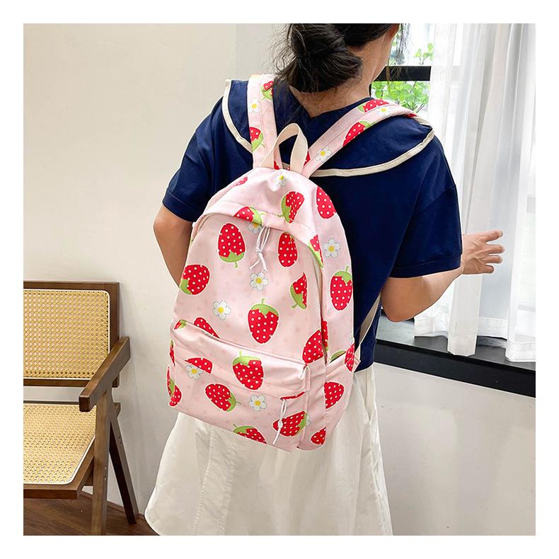 Schoolbag1011 New Strawberry Pattern School Bag Female Korean Version Small Fresh Girl Heart Large Capacity Casual Backpack