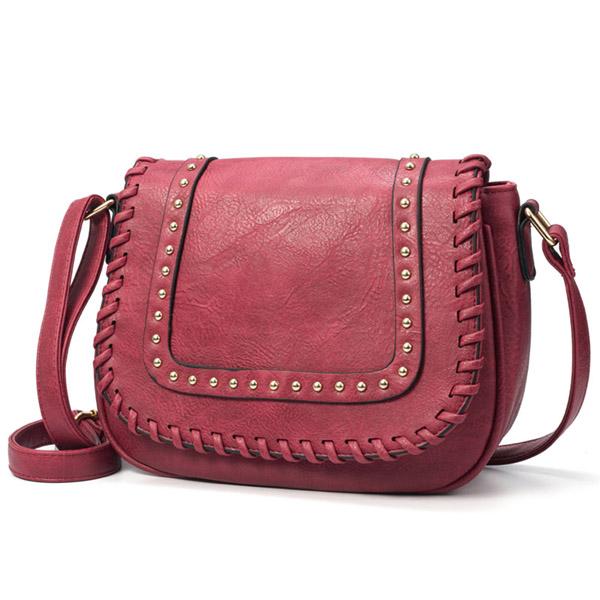 

Annmouler New Design Women Crossbody Bag Wine Shoulder Bag PU Leather Messenger Bag Rivet Clutch Purse Solid Color Small Bag винный