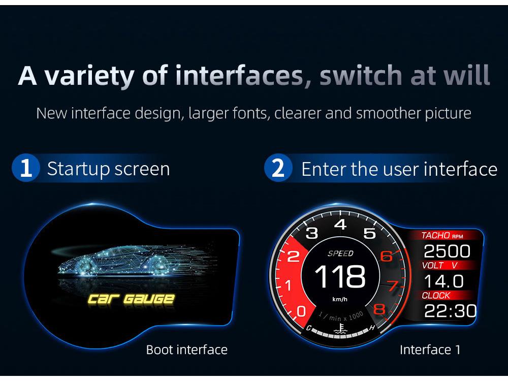 F15 Car Mod HUD: OBD Display for Speed, RPM, Water & Oil Temp, Fuel Consumption, Turbo & Clock