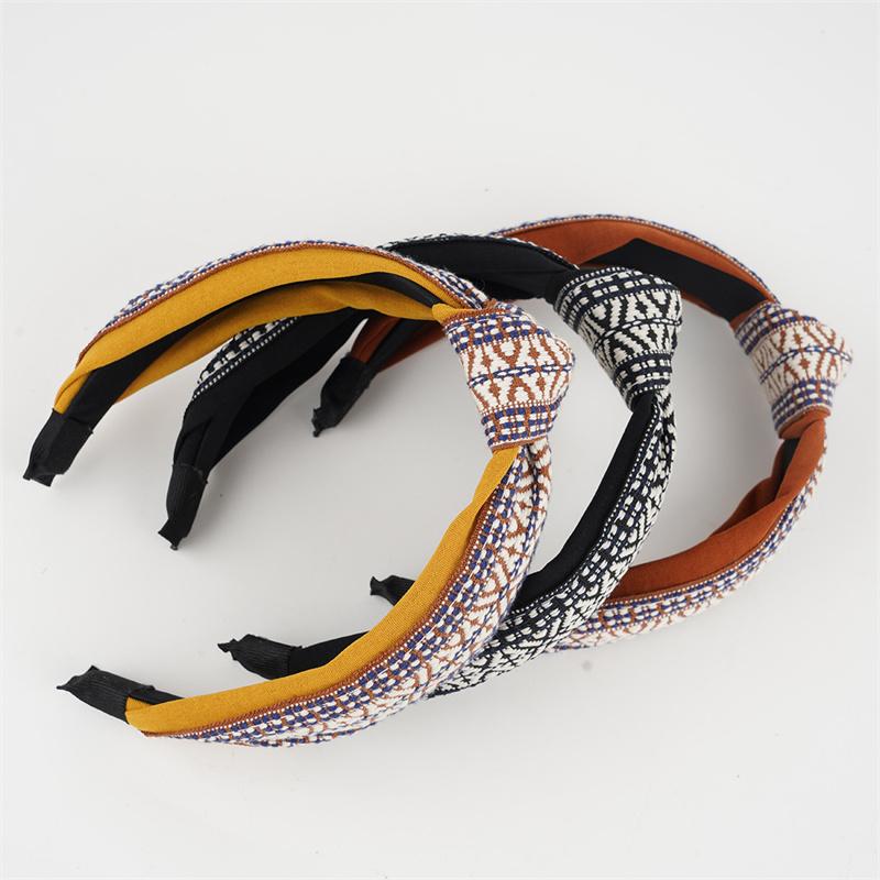 Vintage Plaid Tape Knotted Hairbands for Women Girls Casual Shopping Head Hoop Classic Ladies Head Wears