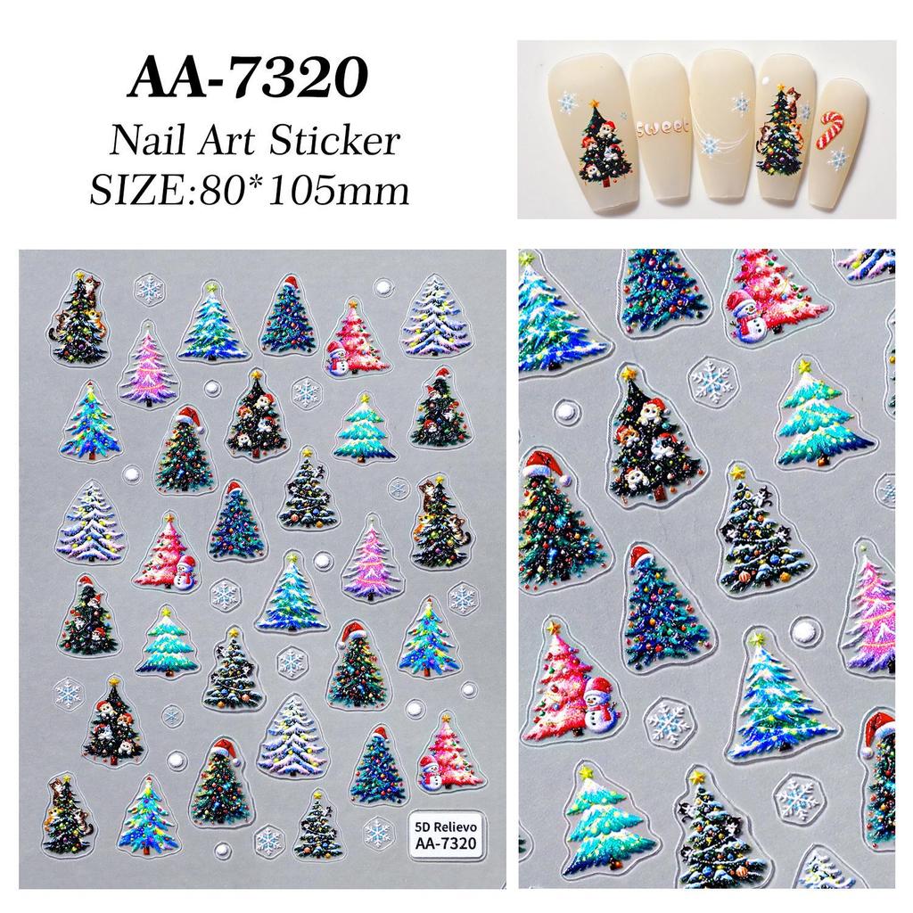 5D Embossed Snowman & Christmas Tree Nail Art Stickers - Style AA