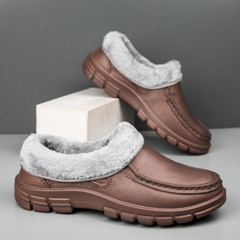 Fashion Men Warm Slippers Fashion Outdoor Slip-On Waterproof Cotton Plush Indoor Home Shoes Non-Slip Thick Platform Slides