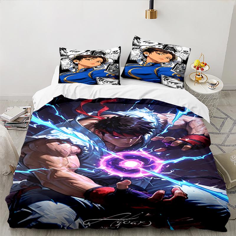 3PCS Game Fighter In Action Bedding set,Ideal for1pc Duvet Cover And 2pcs Pillowcases Perfect for Christmas gift,Ideal for Bedroom, Dormitory