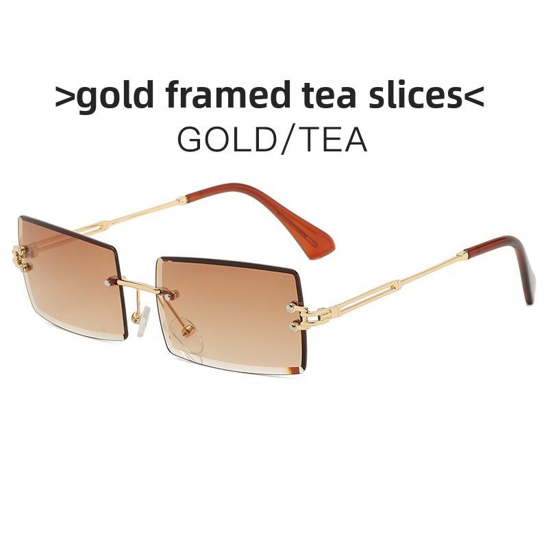 None Frame Square Sunglasses For Women Uv400 Fashion Travel With Gradient Pink Lenses