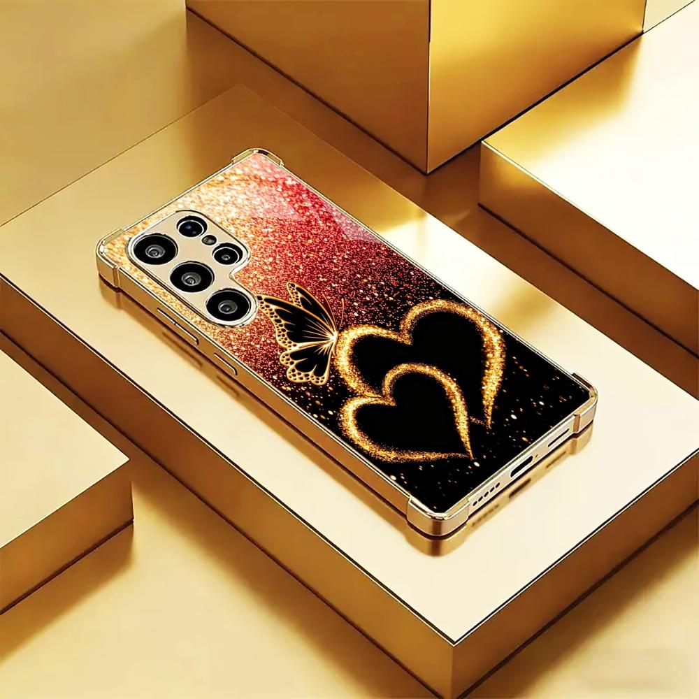 Minimalist Romantic Butterfly Phone Case Glass S25 Ultra Case S26 Ultra Case for Samsung Galaxy S26 S25 S24 S23 S22FE,Ultra,Plus