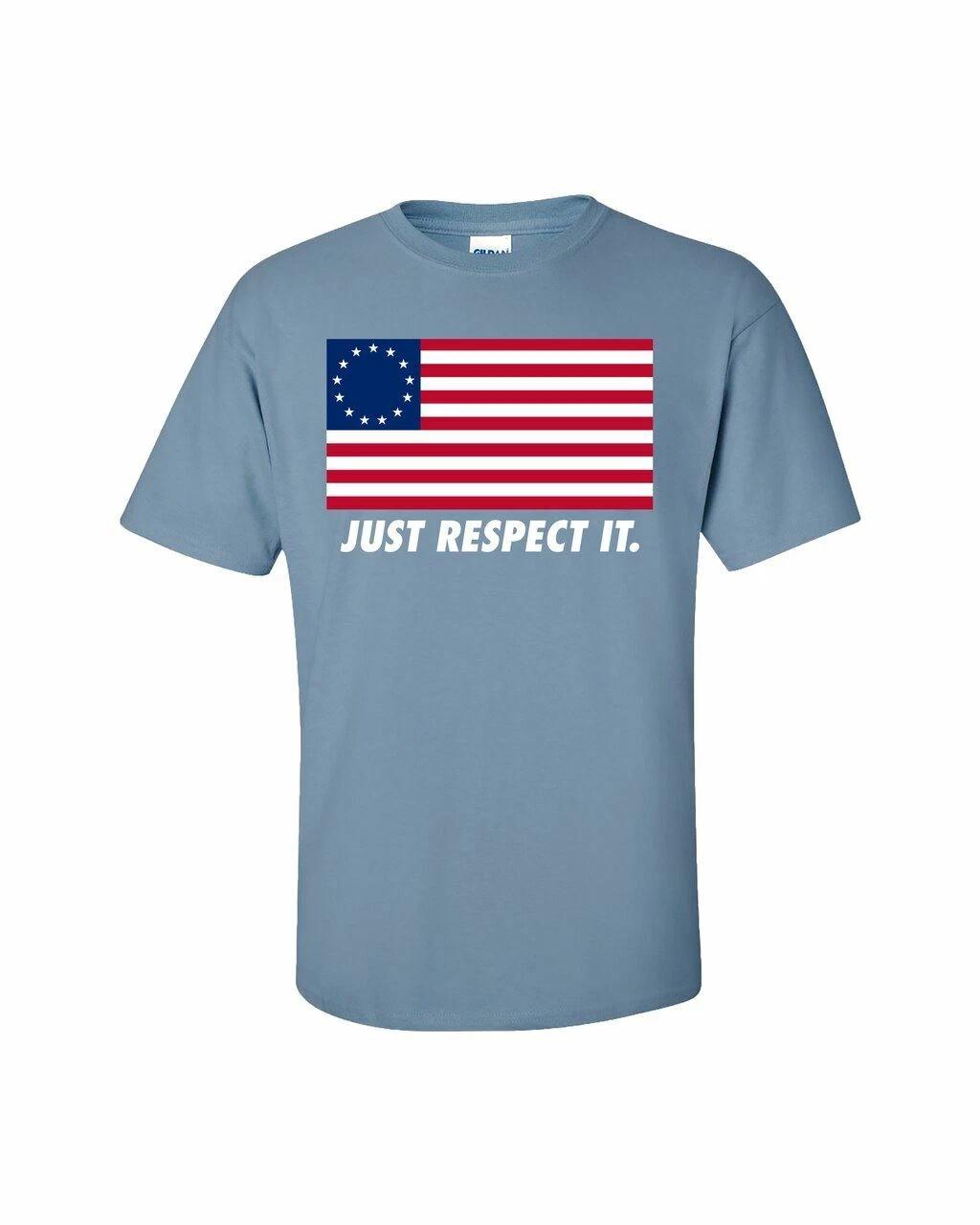 

Patriotic Betsy Ross American Flag Just Respect It Adult Short T-Shirt 2XL