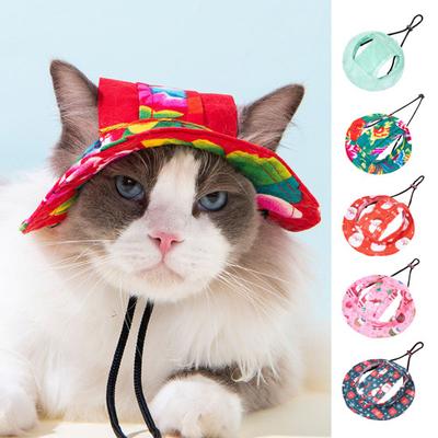 Pet Sun Hat with Ear Holes Adjustable Tie-Dyed Bucket Hat Outdoor Round Brim Sun Protection Hat for Small Medium Dogs Cats