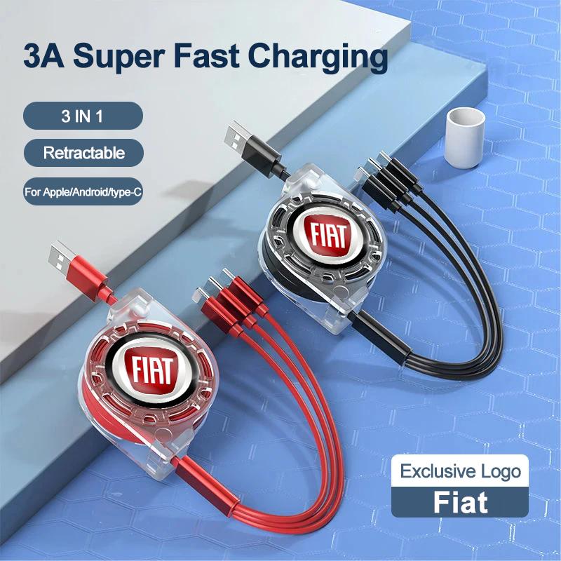 Fiat Car Logo Fast Charging Cable 3 In 1 UsB Cable Type C Micro USB For Stilo Ducato Panda 500 Pondo Abarth Punto Palio Viaggio
