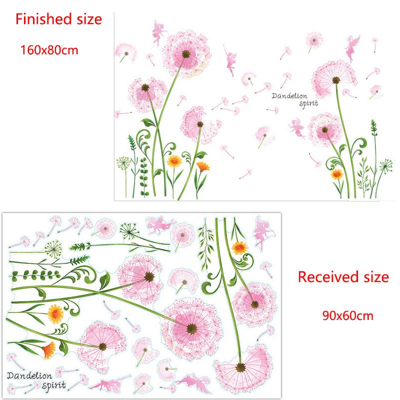 Pink Dandelion Wall Sticker Self Adhesive Bedroom Decor for Headboard Wall Creative Cozy Wall Art Room Decoration